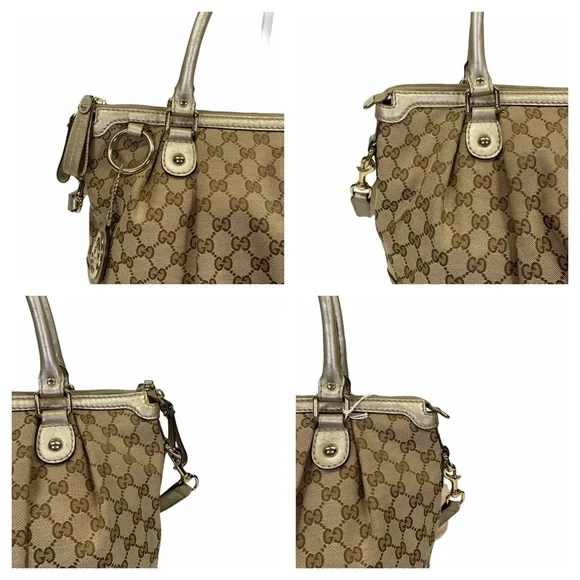 Authentic Gucci Crossbody bag GG canvas Beige handbag used good condition vint - Picture 13 of 14